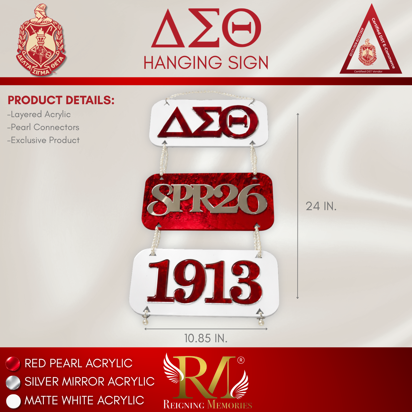 Delta Sigma Theta Acrylic Hanging Sign | ΔΣΘ Luxury Sorority Decor | P ...