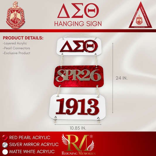 Delta Sigma Theta Acrylic Hanging Sign | ΔΣΘ Luxury Sorority Decor | Pearl Chain Wall Sign